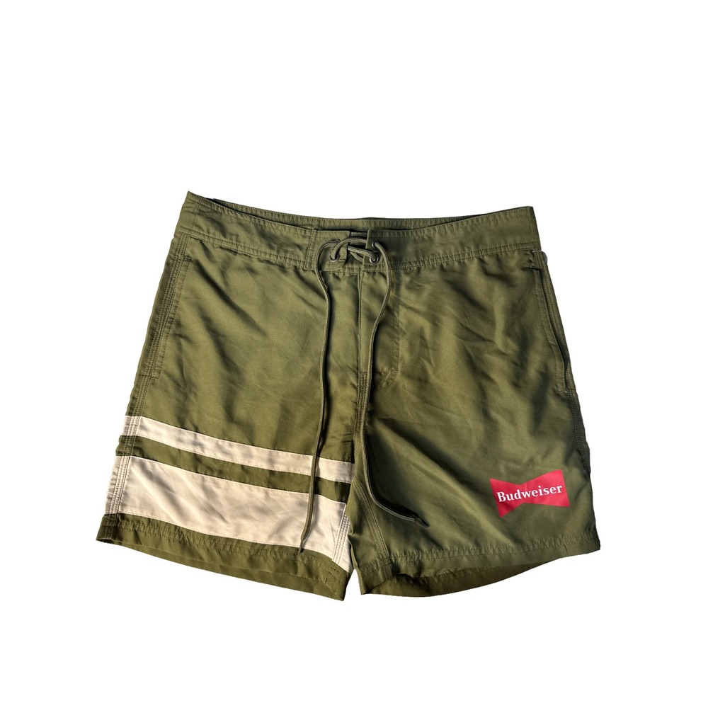 Pacsun by Budweiser Mens Swim Trunks 6" Green Board Shorts Beer Unlined